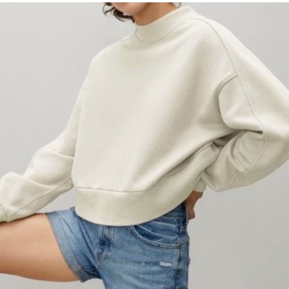 Everlane „The Track“ Cropped Sweatshirt Bone Large
